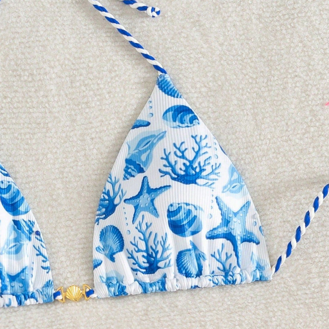 Damen Triangel-Bikini mit maritimen Motiven und verspielten Kordelbindungen Echo Archiv