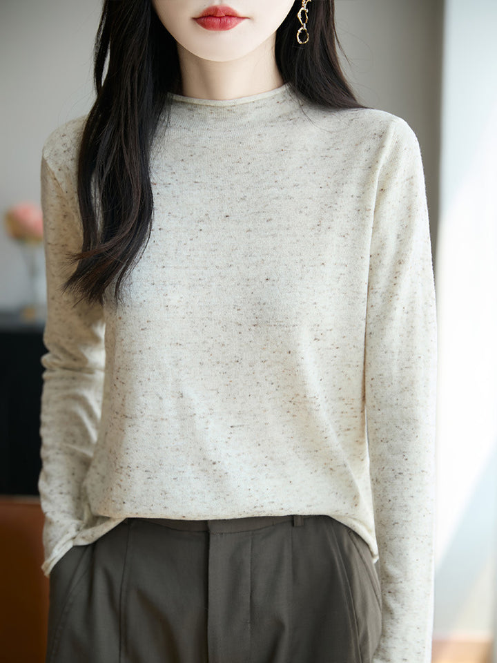 Damen Minimalistischer Nep-Strick-Longsleeve mit kurzem Stehkragen Echoarchiv