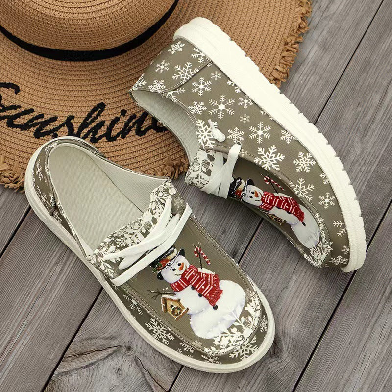 Damen Canvas‑Sneaker mit festlichem Schneemann‑Print, gepolstertem Komfortfußbett und rutschfester Gummisohle Echo Archiv