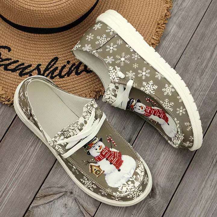 Damen Canvas‑Sneaker mit festlichem Schneemann‑Print, gepolstertem Komfortfußbett und rutschfester Gummisohle Echo Archiv