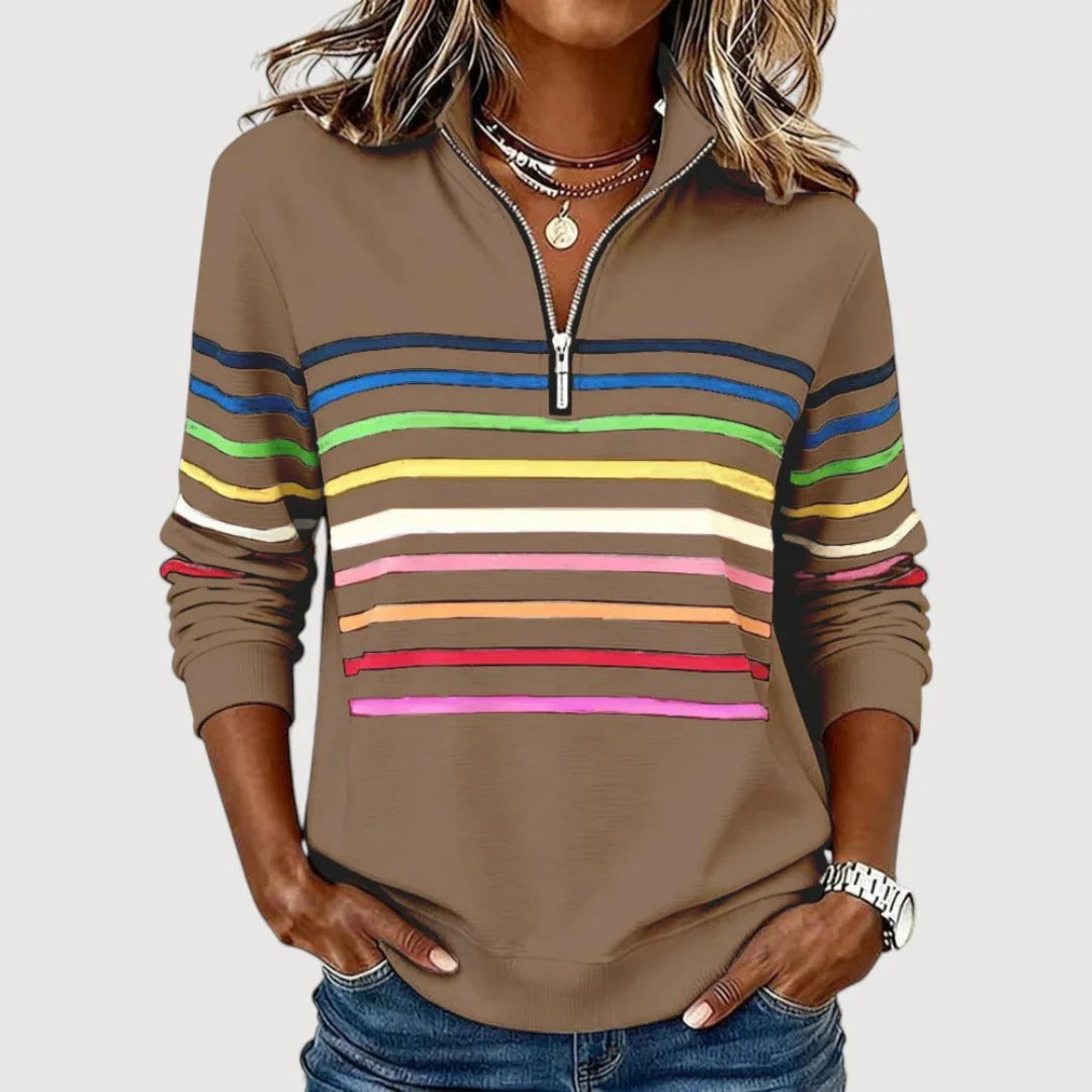 Damen Sportlicher Stepppullover mit halbem Reißverschluss – Mavelle