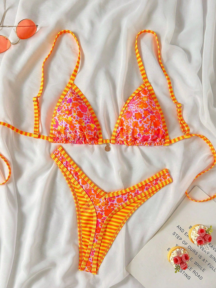 Damen Triangel-Bikini mit Rüschendetails und Karomuster Echo Archiv