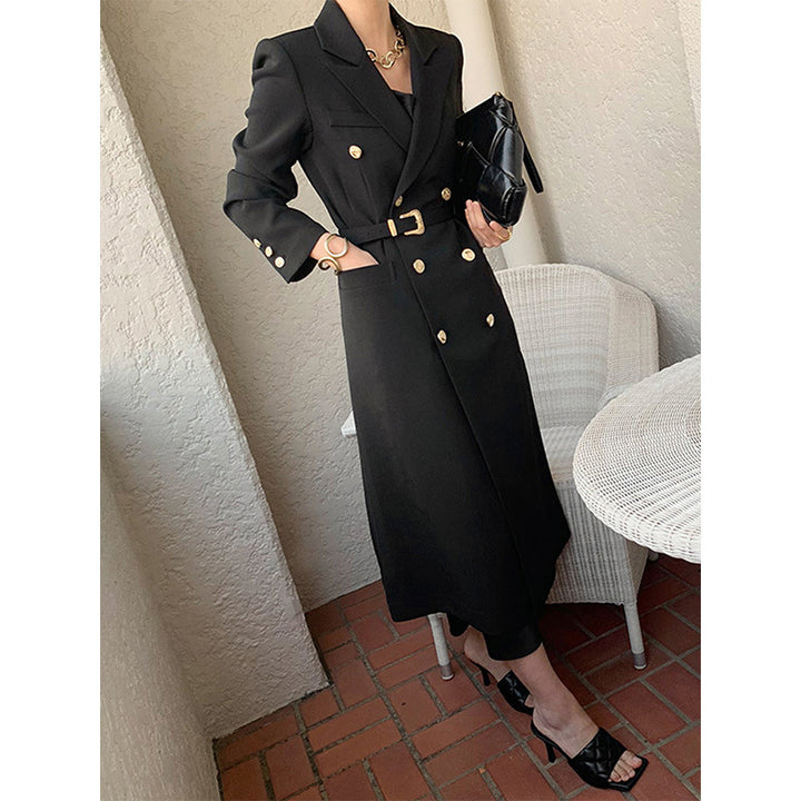 Damen Eleganter Doppeltbreasted Trenchcoat mit Taillengürtel Echoarchiv