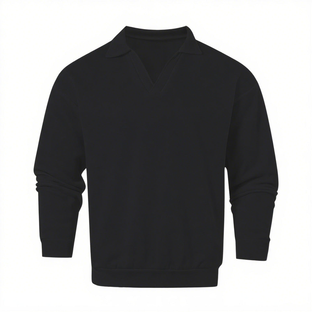 Unisex nan locker geschnittener V-Ausschnitt-Sweatpullover mit Hemdkragen aus Baumwollfleece Echo Archiv
