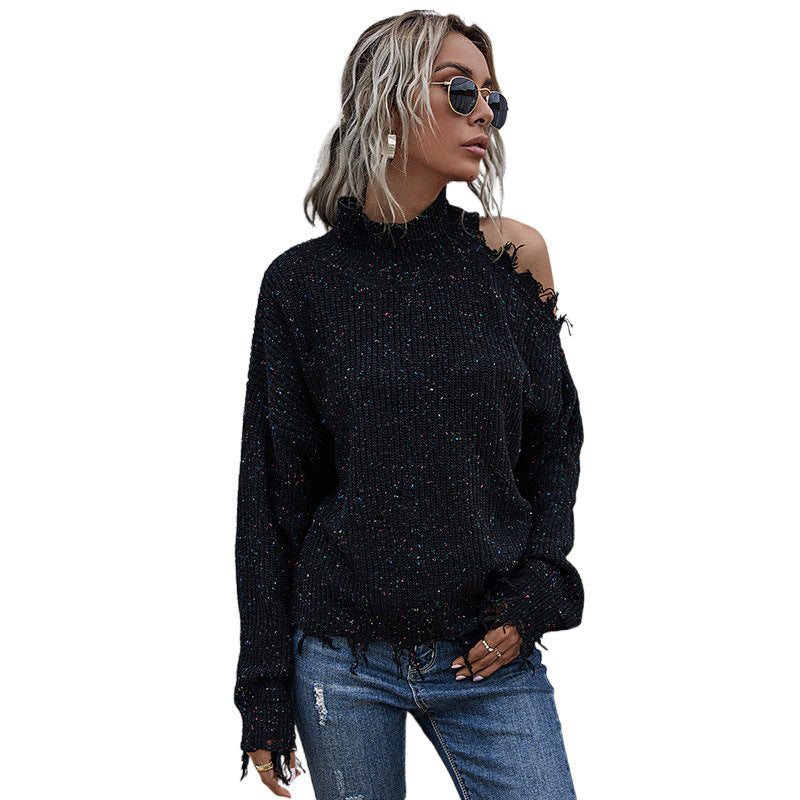Damen Lässiger Oversized Pullover mit Fransen Echo Archiv
