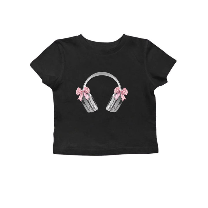 Damen Crop-T-Shirt mit künstlerischem Statementdruck Echo Archiv