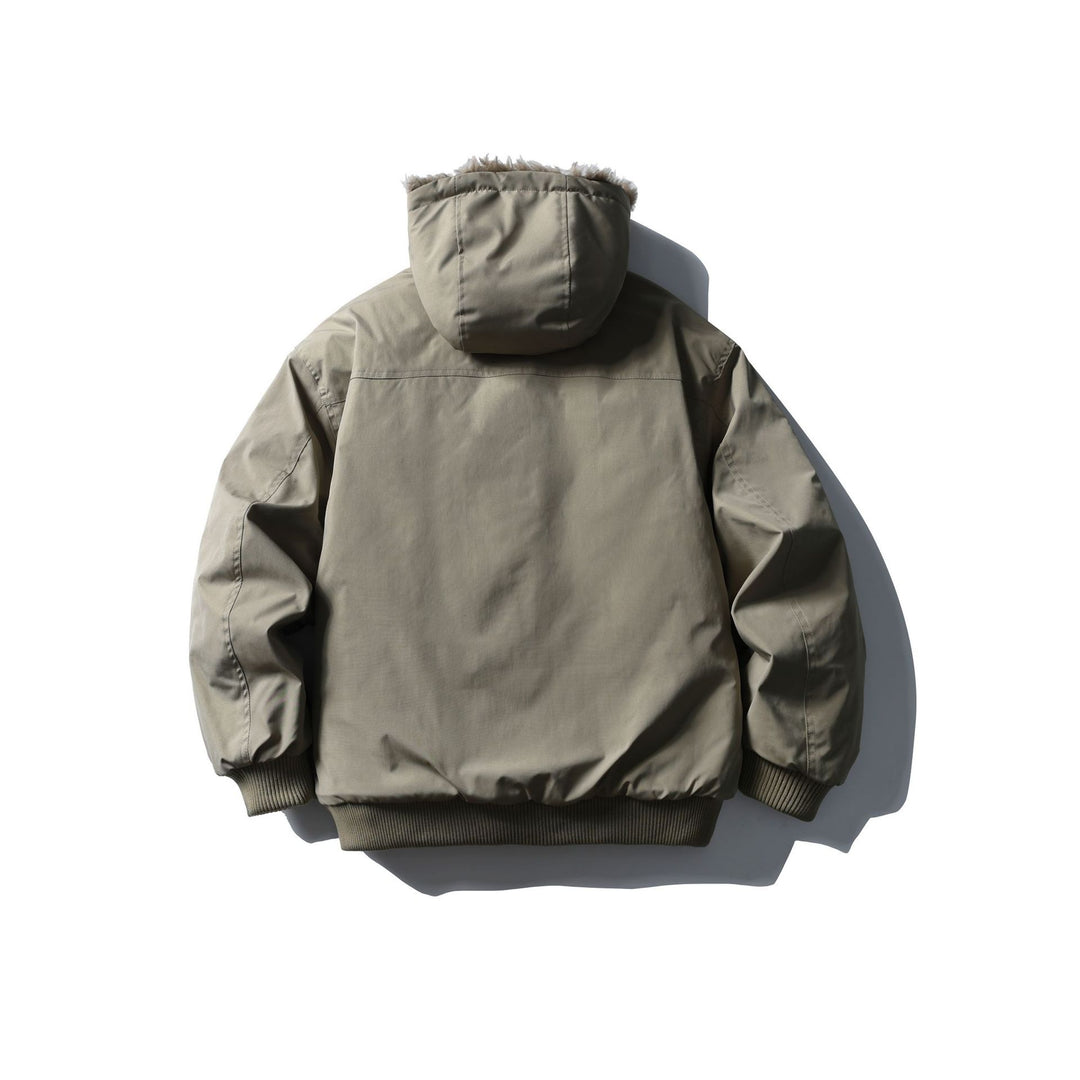 Unisex Boxy-wattierte Kurzjacke mit Kapuze und Kunstfellbesatz Echoarchiv