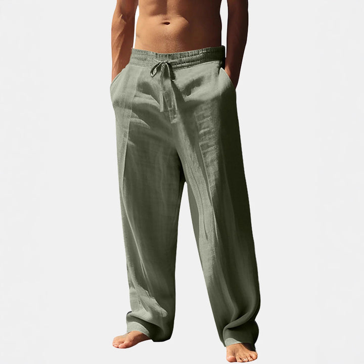 Herren lässige Leinenhose mit elastischem Bund und seitlichen Taschen Echoarchiv