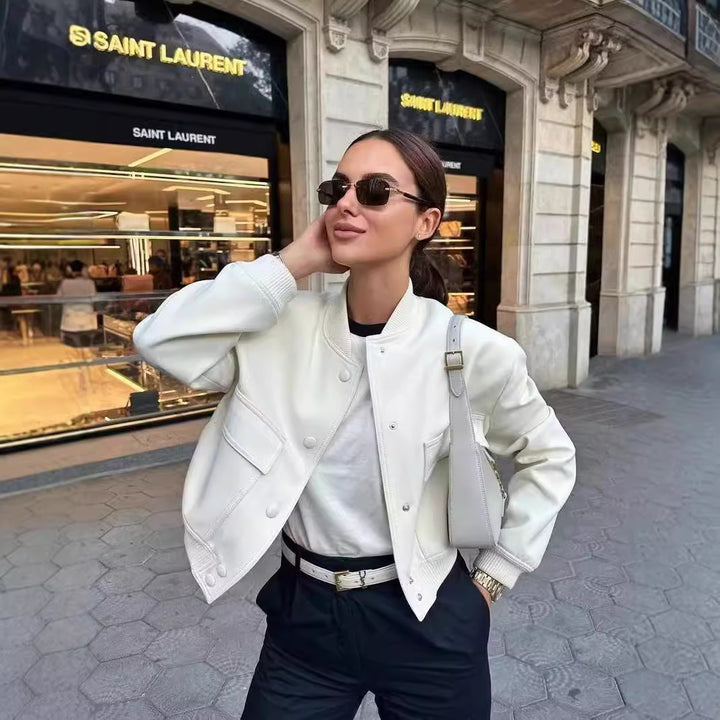 Damen Kurzjacke im Bomberstil mit Leoparden‑Fauxfell und Rippbündchen Echo Archiv