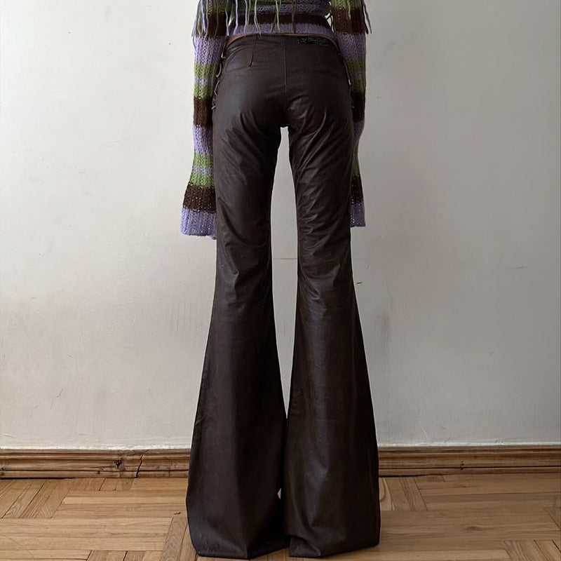 Damen High‑Waist Schlaghose aus Kunstleder mit seitlichen Zierkordeln – Avélisse