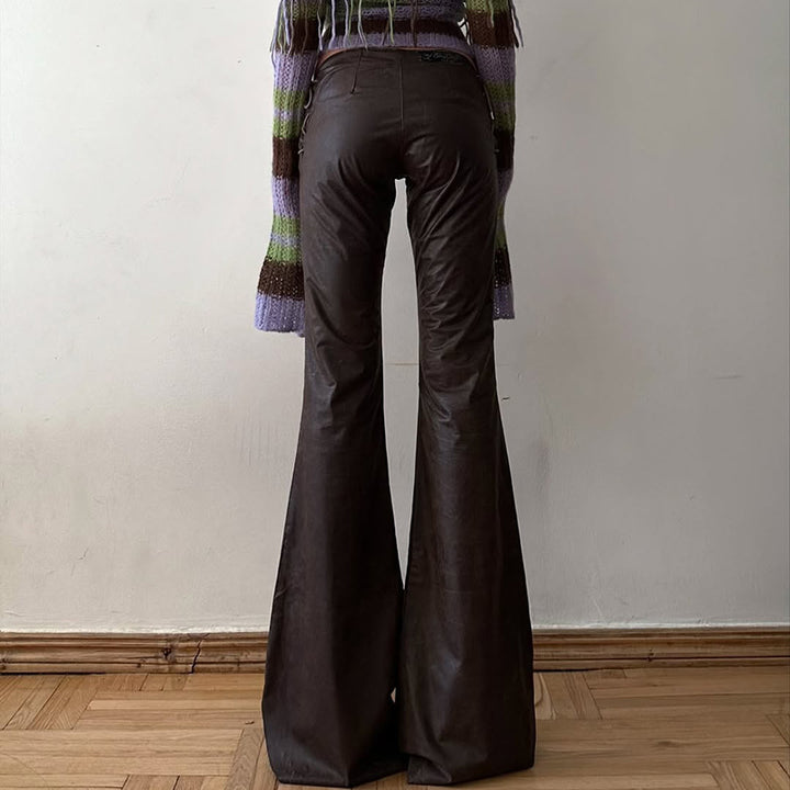 Damen High‑Waist Schlaghose aus Kunstleder mit seitlichen Zierkordeln – Avélisse