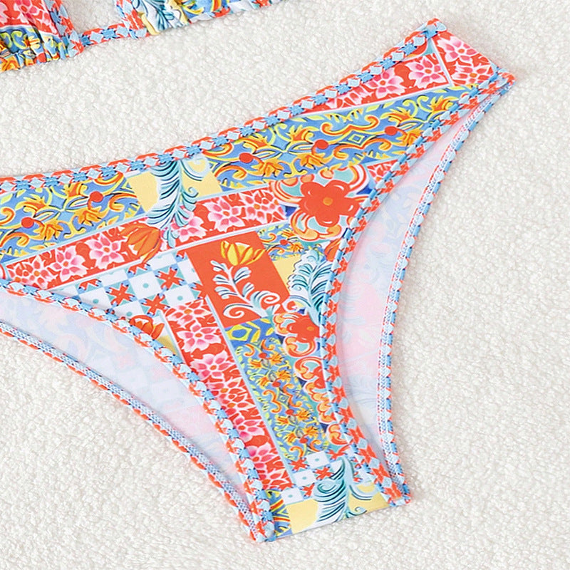 Damen Triangel-Bikini mit kreativem floralem Design und verstellbaren Trägern Echo Archiv