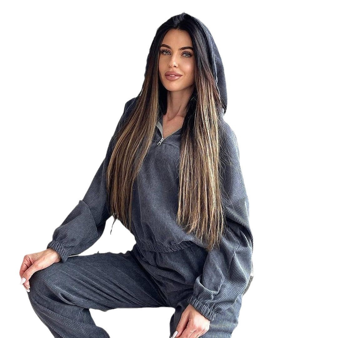 Damen Cordstoff Loungewear-Set mit Kapuzenpullover und Jogginghose Echoarchiv