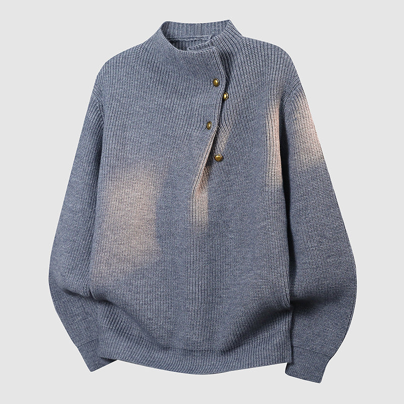 Damen Oversized Feinstrick-Pullover mit asymmetrischer Knopfleiste und Stehkragen Echoarchiv