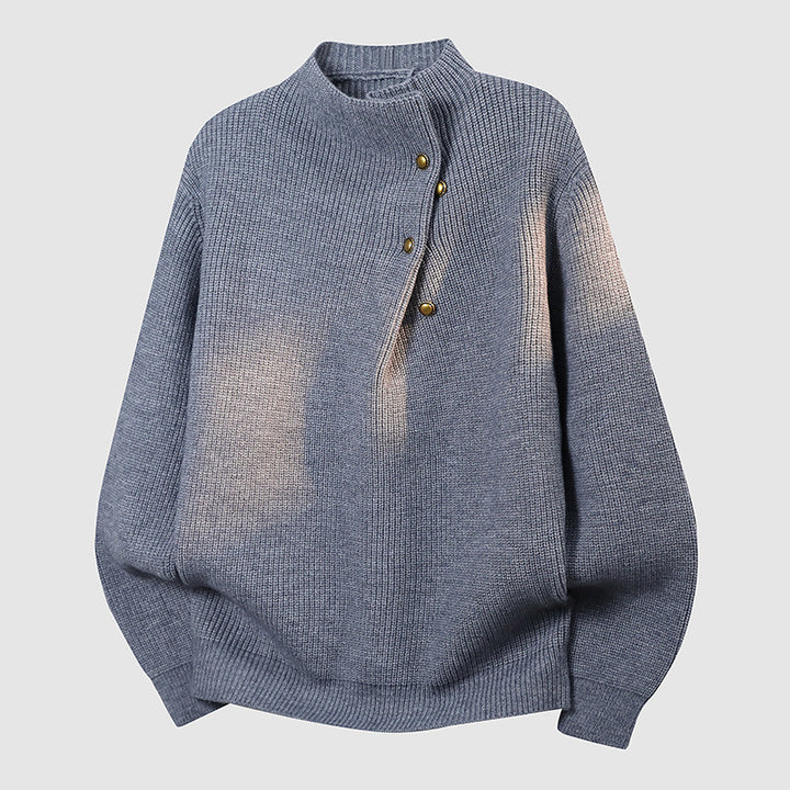 Damen Oversized Feinstrick-Pullover mit asymmetrischer Knopfleiste und Stehkragen Echoarchiv