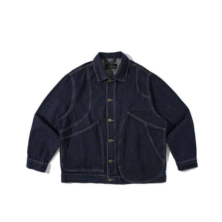 Unisex Boxy-Denimjacke im Workwear‑Stil mit markanten Rundtaschen Echoarchiv
