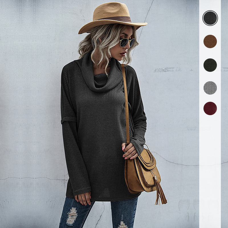 Damen Oversize Feinstrick-Tunika mit weitem Rollkragen und geripptem Strukturstrick Echoarchiv