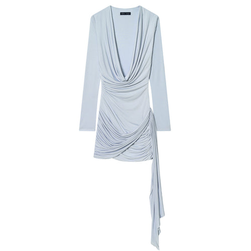 Damen Drapiertes Jersey-Minikleid mit tiefem Wasserfall-Ausschnitt und seitlicher Kordel Echo Archiv