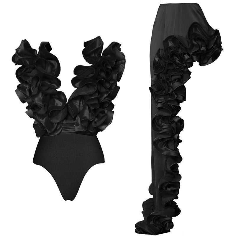 Damen auffälliges Badeanzug und Palazzo-Hose Set Echo Archiv