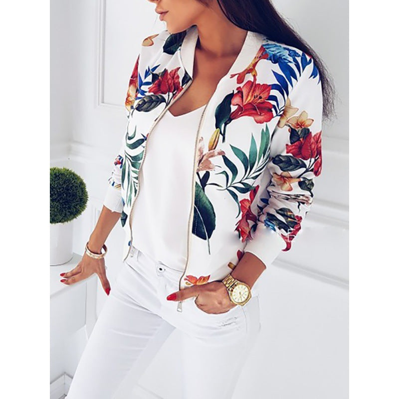 Damen Leichte Bomberjacke mit floralem Allover‑Print, Reißverschluss und Rippbündchen – Avenza
