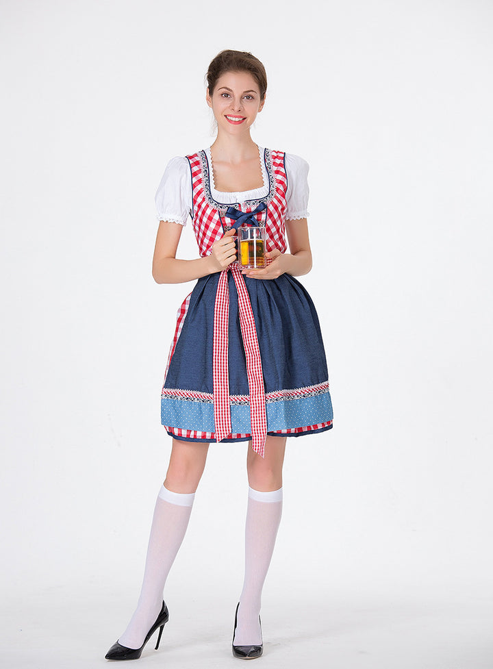 Damen nan traditionelles Dirndl mit Schnürcorsage, knielangem Tellerrock und Schürze Echo Archiv