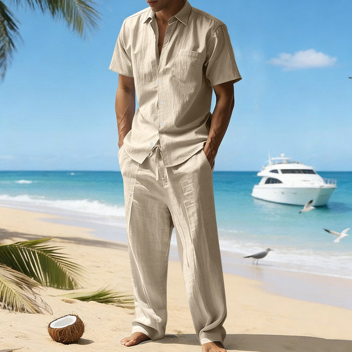 Herren nan resort-taugliches Kurzarm-Hemd mit Brusttasche und lässiger Leinen-Kordelhose Echo Archiv