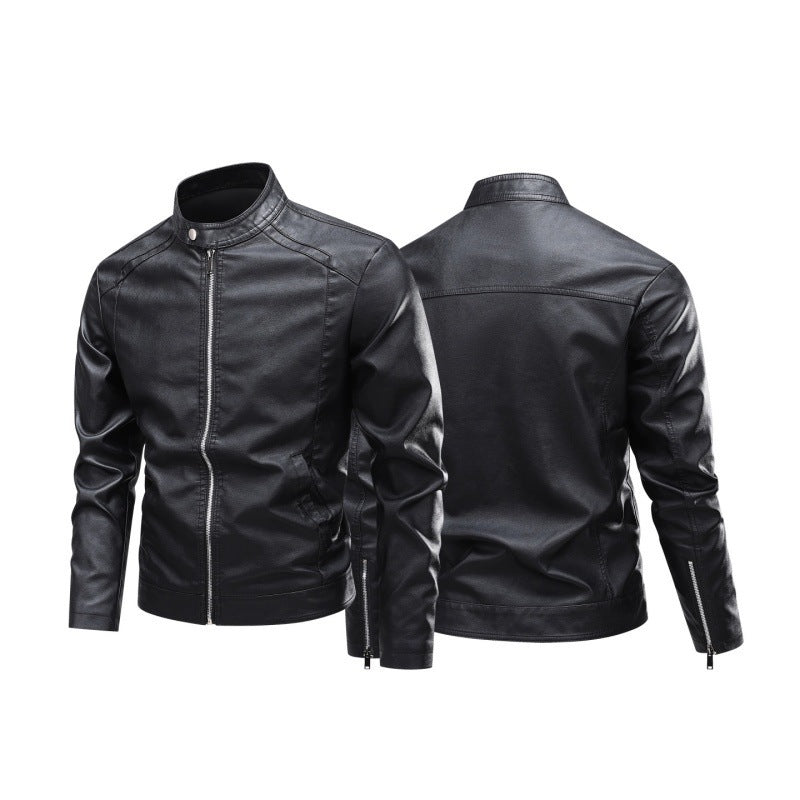 Herren Modische Lederjacke mit Stehkragen und praktischen Reißverschlusstaschen Echo Archiv