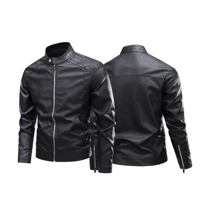 Herren Modische Lederjacke mit Stehkragen und praktischen Reißverschlusstaschen Echo Archiv