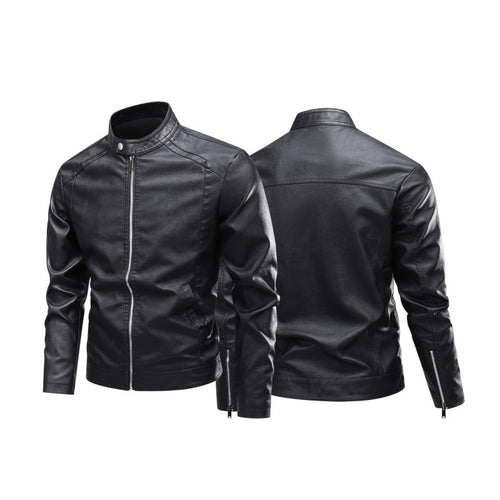 Herren Modische Lederjacke mit Stehkragen und praktischen Reißverschlusstaschen Echo Archiv