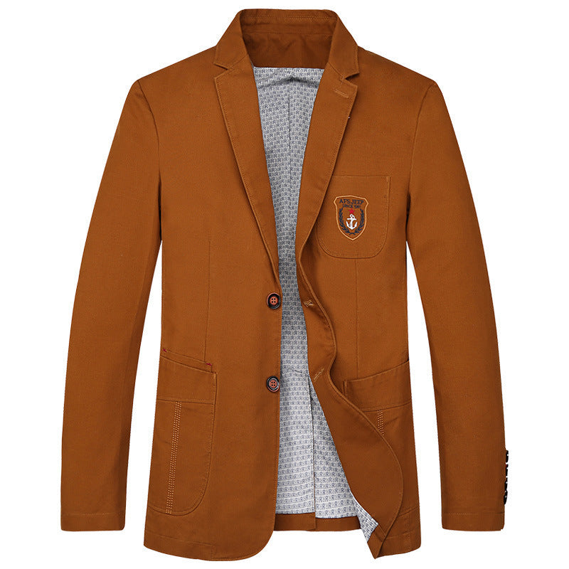 Herren legeres Baumwoll-Sakko mit aufgesetzten Taschen und Wappenpatch – Tianoro
