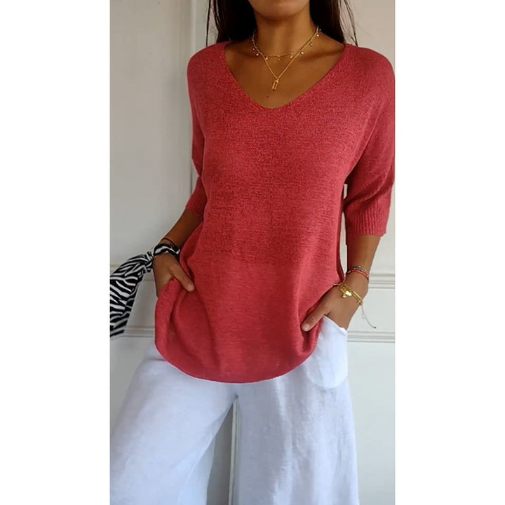 Damen nan locker sitzender V-Ausschnitt Feinstrickpullover mit dreiviertelÄrmeln Echo Archiv