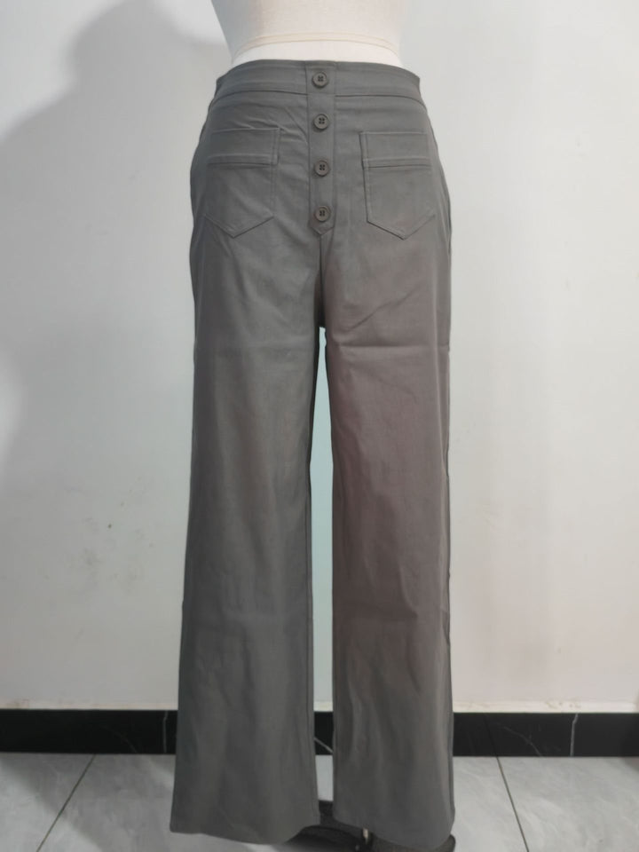 Damen Hochtaillierte weite Hose mit Knopfleiste und aufgesetzten Taschen Echo Archiv