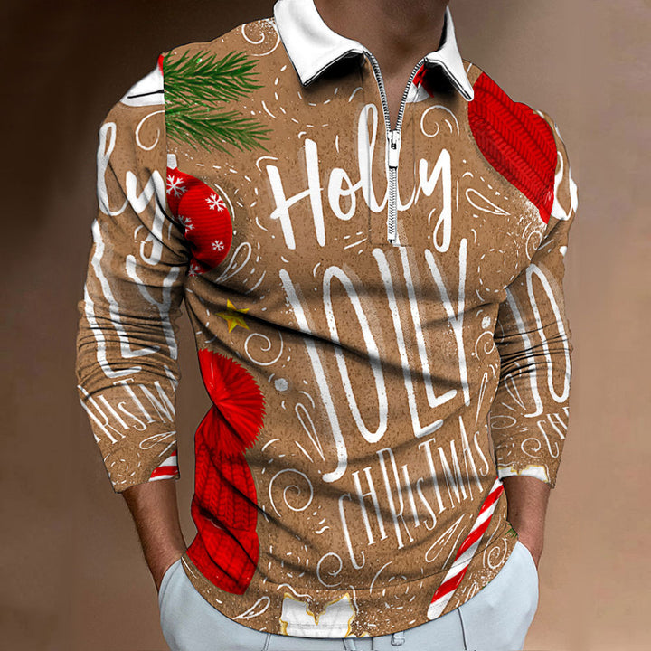 Herren Langarm Poloshirt mit festlichem Weihnachtsmotiv Echoarchiv