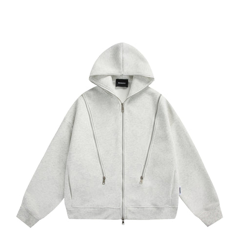 Unisex Kapuzen-Sweatjacke mit Doppelreißverschluss und Ziernaht-Panel Echoarchiv