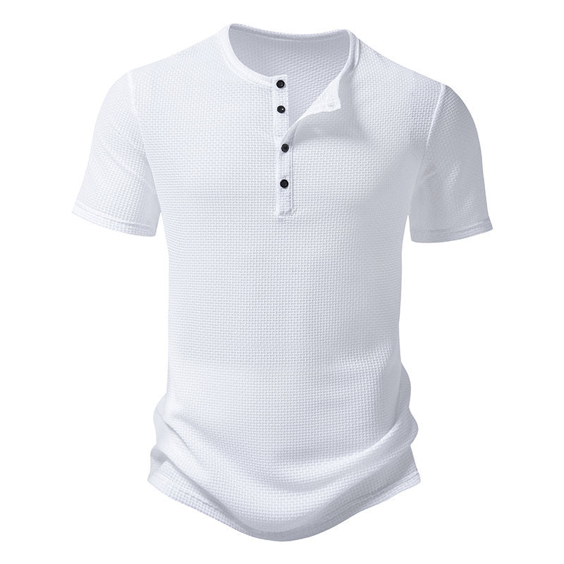 Herren Kurzarm-Henley-Shirt mit strukturiertem Design und modischen Knopfdetails Echoarchiv