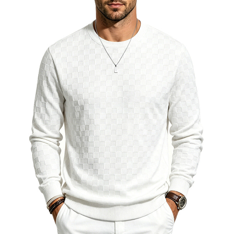 Herren Feiner Rundhals-Strickpullover mit dezentem Schachbrettmuster Echoarchiv