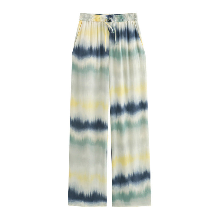 Damen Leichte Palazzo-Hose im Batik-Look mit elastischem Taillenbund, Tunnelzug und Eingrifftaschen Echo Archiv