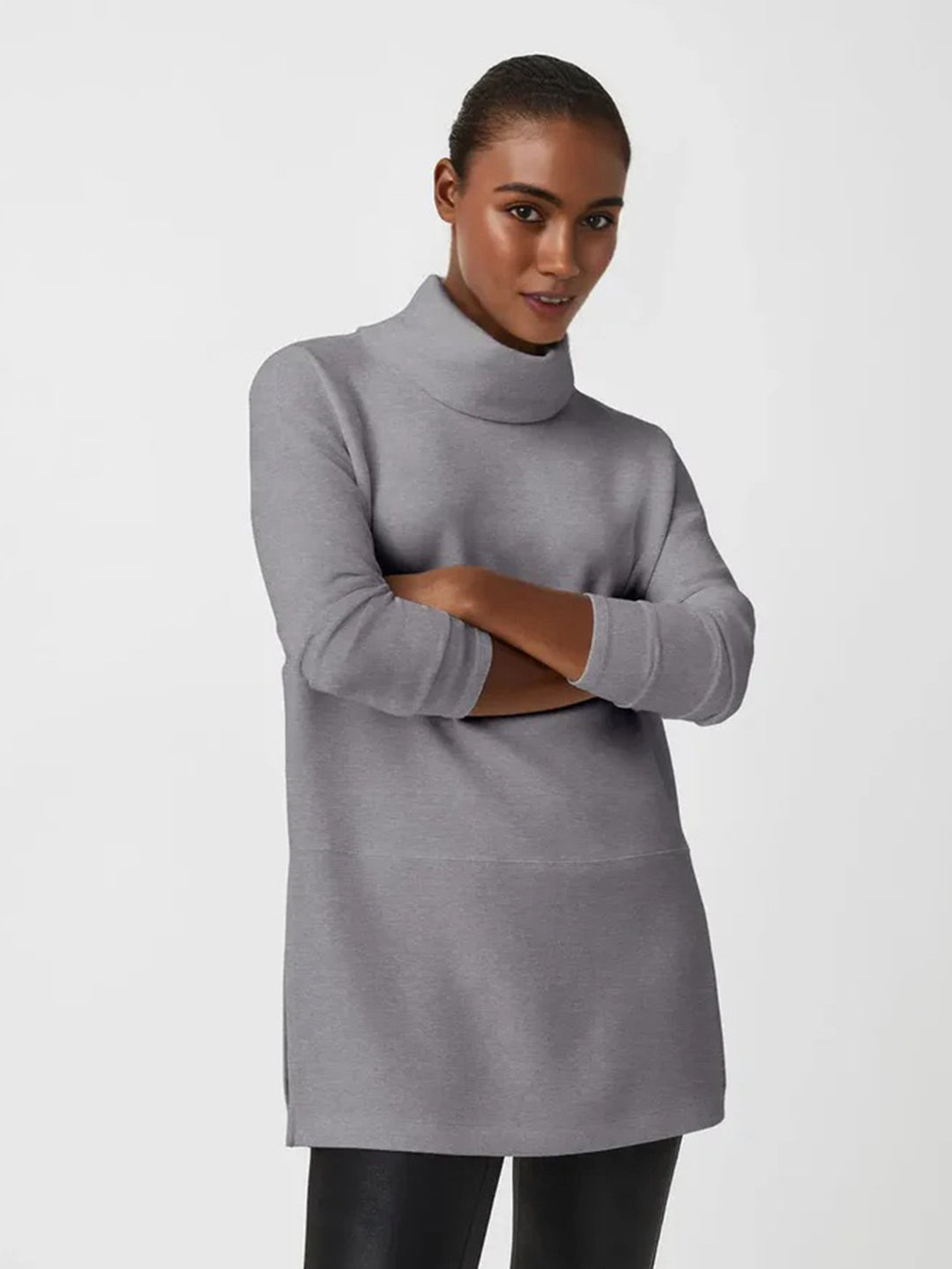 Damen Cozy Funnel Neck Tunika Pullover mit Übergrößen-Schnitt und seitlichen Schlitzen Echoarchiv