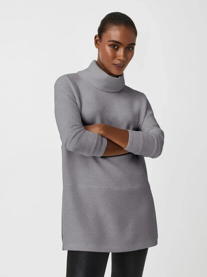 Damen Cozy Funnel Neck Tunika Pullover mit Übergrößen-Schnitt und seitlichen Schlitzen Echoarchiv