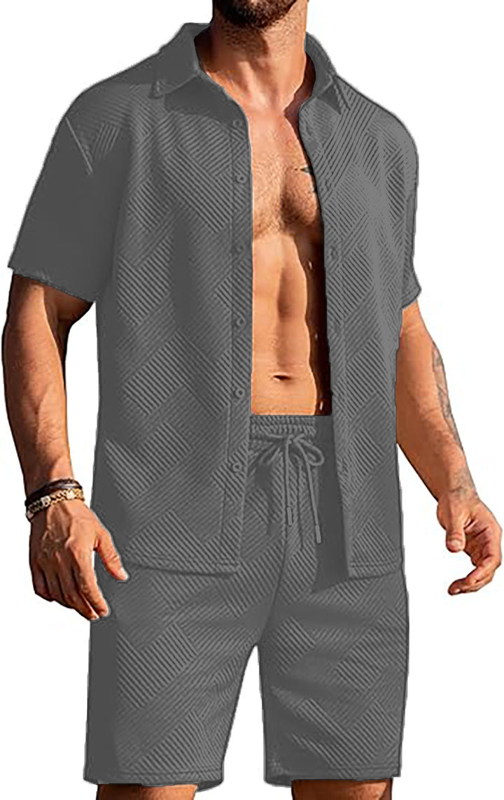 Herren modisches Kurzarmhemd und Shorts Set mit strukturiertem Design Echoarchiv