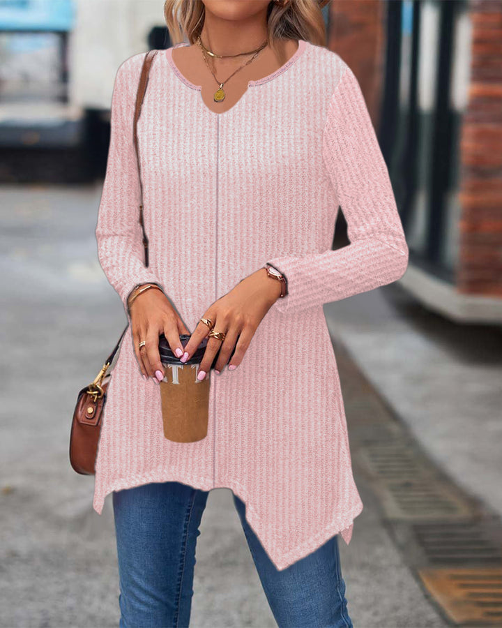Damen Ripp Longsleeve Tunika mit asymmetrischem Saum Echoarchiv