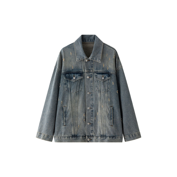 Damen Oversize Vintage-inspirierte Jeansjacke mit Distressed-Details und überschnittener Schulter Echoarchiv