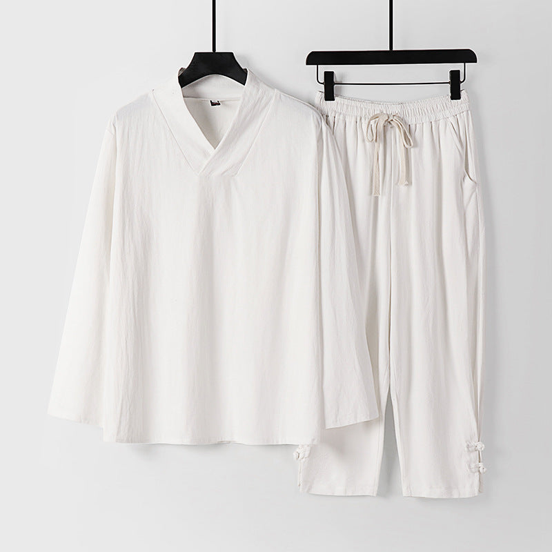Herren Lockeres Loungewear-Set mit V-Notch-Stehkragen und Kordelzug-Hose Echoarchiv