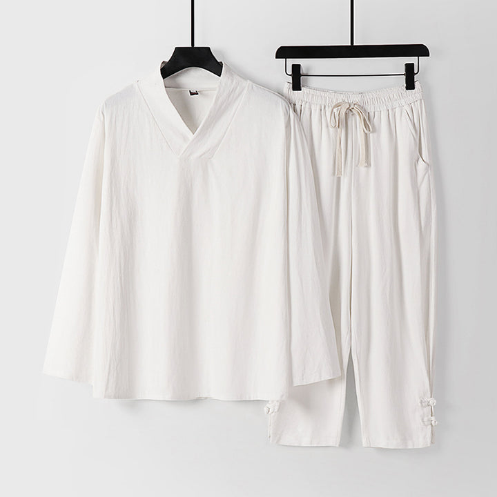 Herren Lockeres Loungewear-Set mit V-Notch-Stehkragen und Kordelzug-Hose Echoarchiv