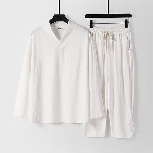 Herren Lockeres Loungewear-Set mit V-Notch-Stehkragen und Kordelzug-Hose Echoarchiv