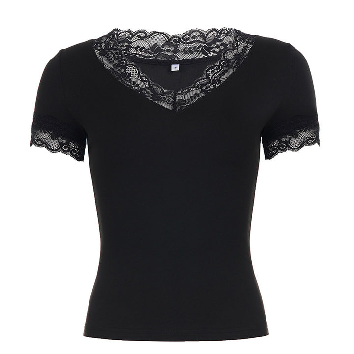 Damen Elegantes Spitzen-T-Shirt mit V-Ausschnitt und Kurzarm Echo Archiv