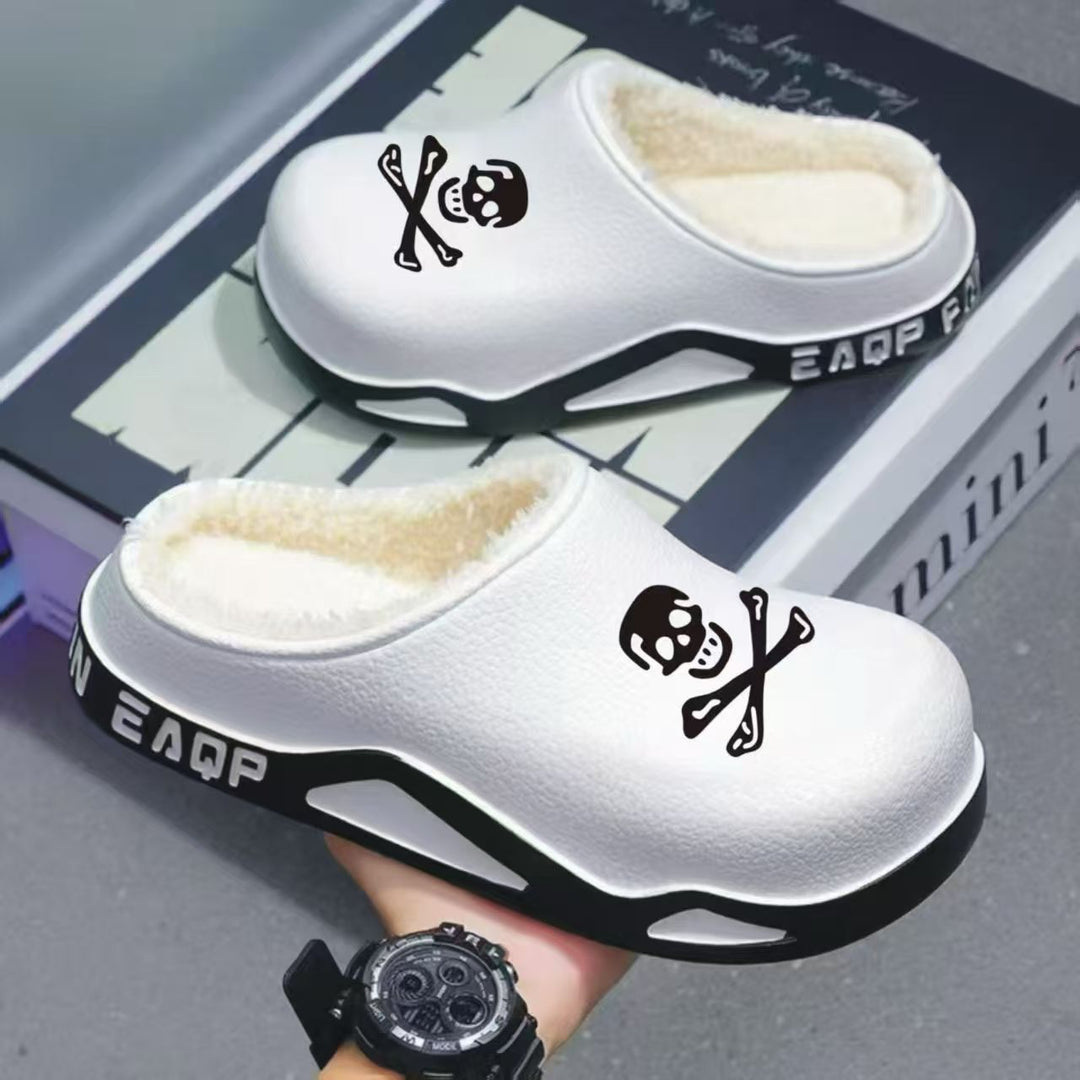 Herren Gefütterte PU-Clogs mit Totenkopfprint und profilierter EVA-Sohle Echoarhiv