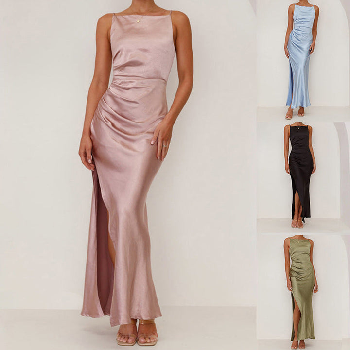 Damen Elegantes Satinabendkleid mit sexy Schlitz und raffiniertem Schnitt Echoarchiv