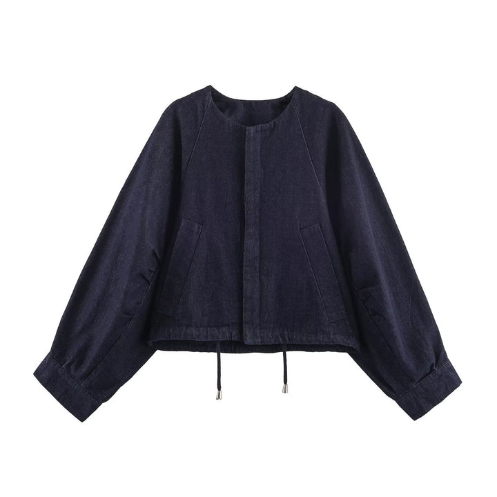 Damen Oversized Cropped Denim-Jacke mit Tunnelzug, Raglanärmeln und verdeckter Druckknopfleiste Echo Archiv