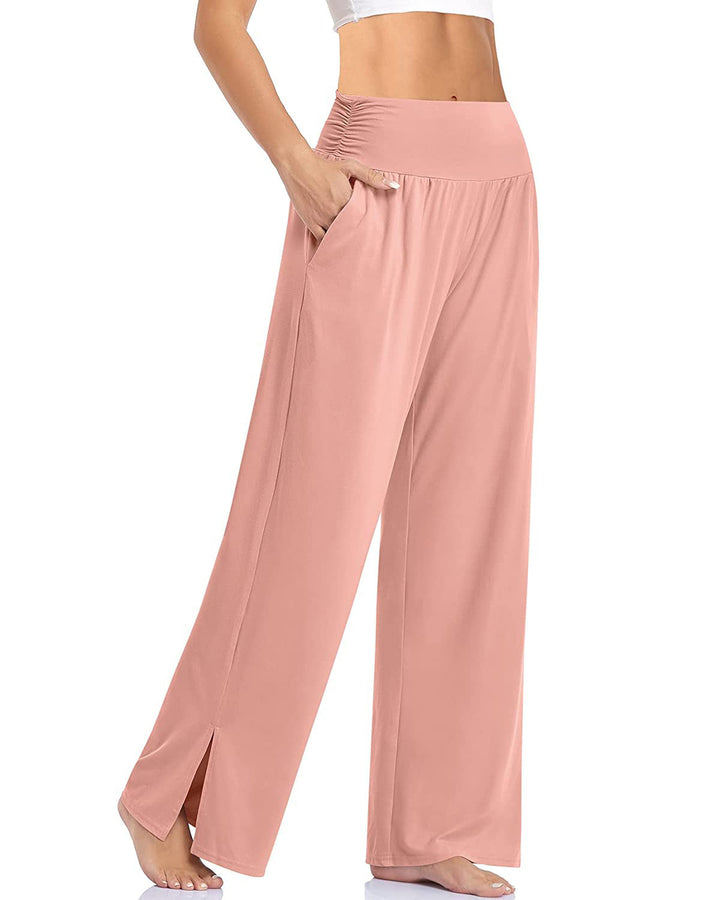 Damen nan weite Yogahose mit hohem Komfortbund, seitlichen Eingrifftaschen und seitlichem Bein-Schlitz Echo Archiv